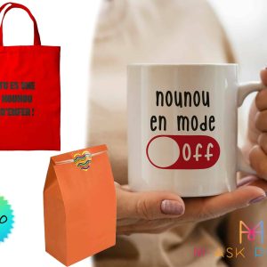 Cadeau personnalisable de merci pour nounou : lot mug et tote bag