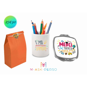 Lot merci maîtresse miroir et pot de crayons