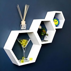 Lot de 3 Étagères Murales Décorative – Bois – Hexagonale