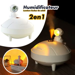 Lampe de coucher de soleil d’astronaute et humidificateur d’air sans fil, diffuseur à batterie Rechargeable1200mAh