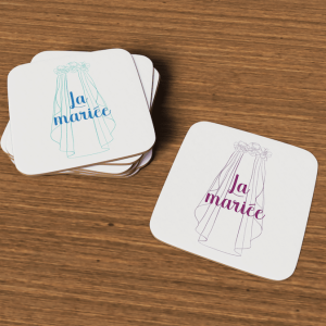 Accessoire evjf : sous-verres la mariée