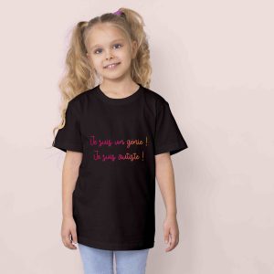Cadeau personnalisé autisme : T-Shirt Noir « je suis un génie je suis autiste »