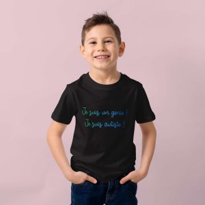 Cadeau personnalisé pour le TSA : T-Shirt Noir « je suis un génie je suis autiste »
