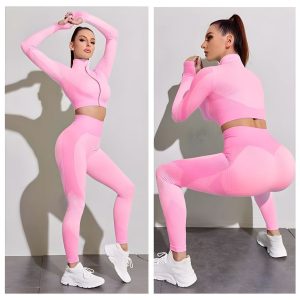 Ensemble de sport extensible pour femme 2 Pcs – Rose