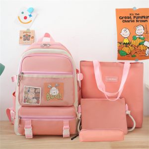 Ensemble de sacs d’école Kawai pour adolescents 4Pcs V3 CLBD Rose – محفظة 4 قطع كاواي وردي