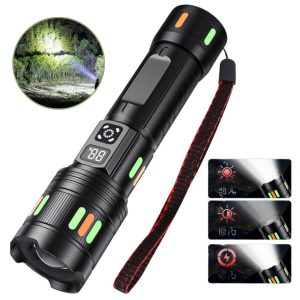 Lampe de Poche LED à Zoom Télescopique avec Bandes Fluorescentes – مصباح يدوي مع زووم تلسكوبي