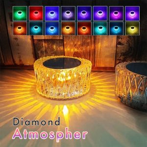 Lampe de Table en Cristal à Gradation tactile, Veilleuse Rechargeable par USB