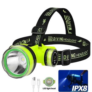 Lampe Frontale de Plongée Étanche et Rechargeable – مصباح غطس