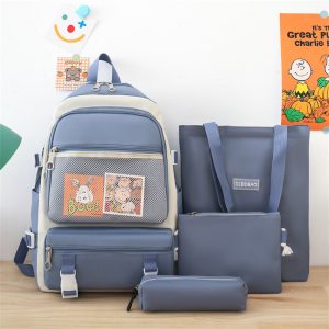 Ensemble de sacs d’école Kawai pour adolescents 4Pcs V3 CLBD Bleu – محفظة 4 قطع كاواي أزرق