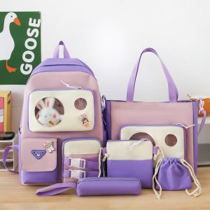 Ensemble de sacs d’école Kawai pour adolescents 5Pcs Guiyu V2 Mauve – محفظة 5 قطع كاواي بنفسجي