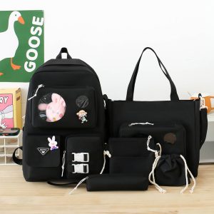 Ensemble de sacs d’école Kawai pour adolescents 5Pcs Guiyu V2 Noir – محفظة 5 قطع كاواي أسود