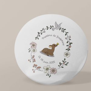 Badge personnalisé Baptême faon