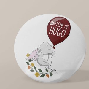 Badge personnalisé Baptême lapin
