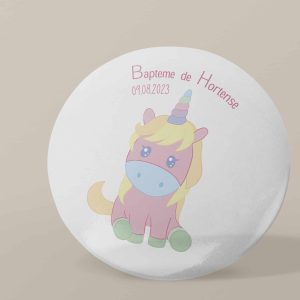 Badge personnalisé Baptême licorne