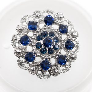 Bouton fleur et cristaux bleus – bouton à queue en métal