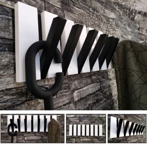 Porte Manteau Piano en Bois 7crochet Design Moderne BLANC-NOIR