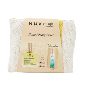 NUXE COFFRET HUILE PRODIGIEUSE 50ML+ MINI PARFUM NEROLI 15ML ET TROUSSE CADEAUX