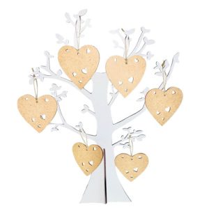 Arbre de famille bois blanc avec 6 cœurs personnalisés