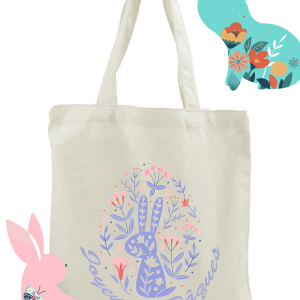 Cadeau personnalisé pâques : Tote Bag Lapin Fleuri